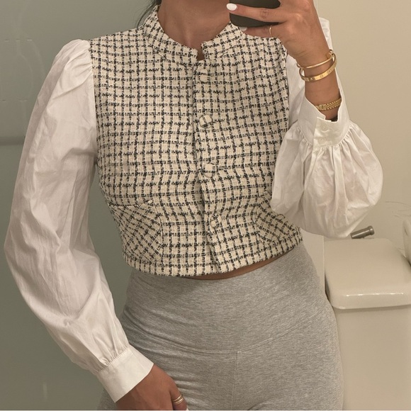Zara houndstooth poplin top - Picture 2 of 7